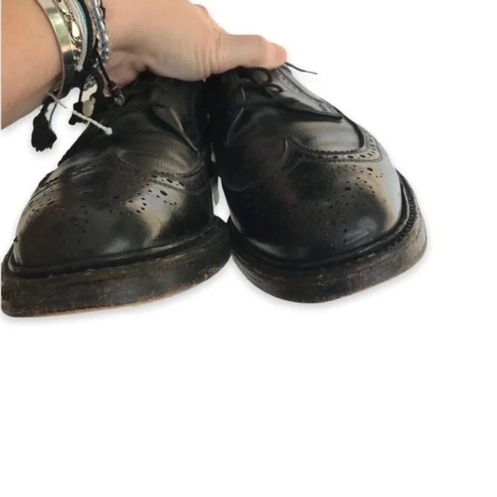 Vintage Florsheim Imperial Longwing Leather Wing Tip Black Mens Size 9D Shoes